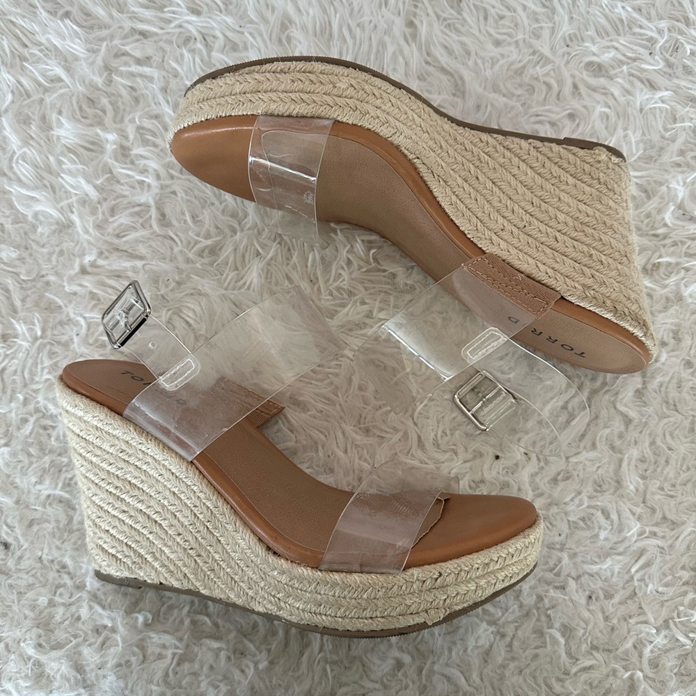 TORRID Sandals 8.5WW Clear Wedge Ankle‎ Strap Platform Espadrille Wide Width